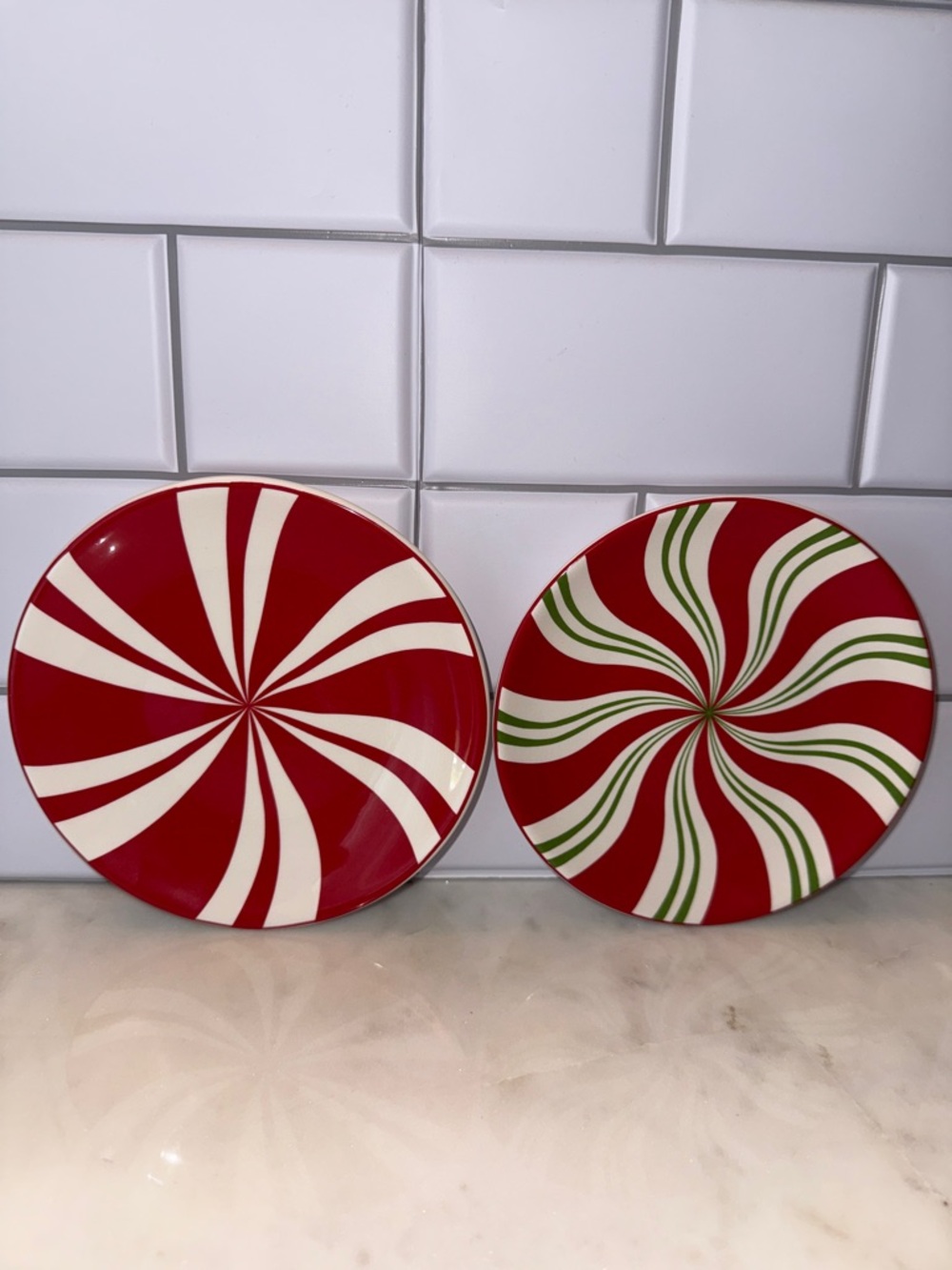 Holiday Swirl Appetizer Plates - Red, White & Green Approx 6 in Diameter